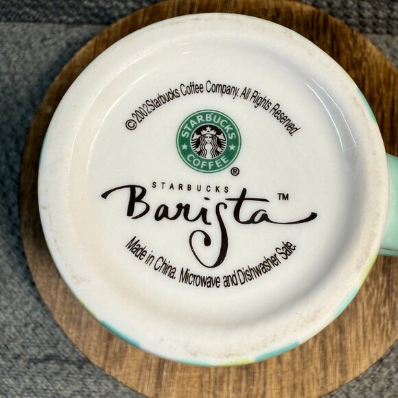 2002 Starbucks Barista Coffee Mug Cup with Green Teal White Pastel Stripes - Picture 5 of 10